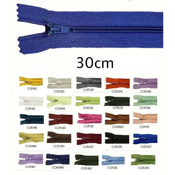 1 Unidade de Zíper Nylon Comum de 30cm, Diversas Cores.
