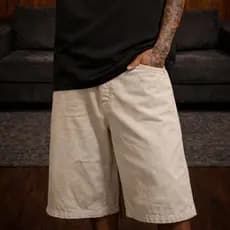 Bermuda Masculina de Sarja Streetwear Creme RipFire Autêntico Casual