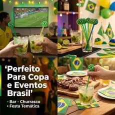 Mexedor De Drink Neon Barzinho Copa Do Mundo Brasil Hexa Campeão Amarelo Azul Verde Decora Bebida