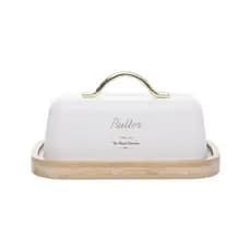 Manteigueira Com Tampa Metal Branco E Bambu Olina Wolff Charme Estilo Europeu Mesa Posta