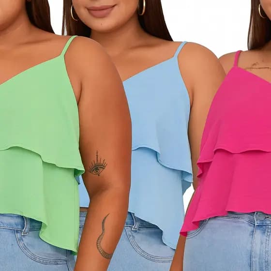 KIT 3 Regata 2 Babados Duna PLUS SIZE Alcinha Moda G1 G2 G3