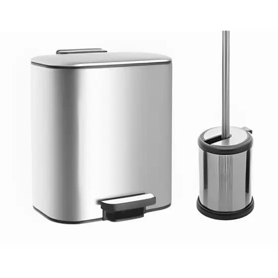 Kit Lixeira De Pedal Inox 6 Litros + Escova Sanitária Inox