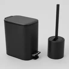 Kit Lixeira Preta Banheiro Escova Sanitaria Inox Black Moderna Lavabo Premium Pedal