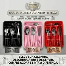 Conjunto Faqueiro Inox 25 Peças talheres Com Gaveteiro Utensilios Cozinha
