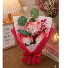 Buquê Decorativo Rosa Artificial Vermelha 24cm - Arranjo Realista namorados, dia das mães