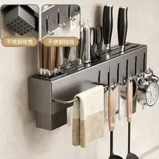 Suporte Organizador Utensílios Cozinha 6 Ganchos Cinza Prático Espaçoso Durável