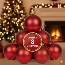 BOLA ESFERA DE NATAL 8 UNIDADES 5CM VERMELHA PLÁSTICO - NATAL