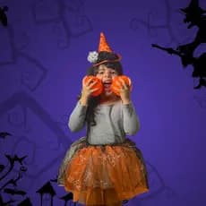 Fantasia Infantil Bruxa Bruxinha 2 pçs Saia Tule + Tiara Halloween Carnaval Laranja E Preto menina