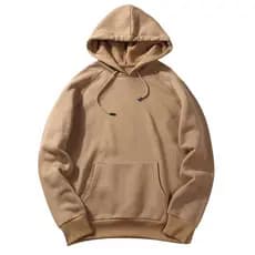 Moletom Liso Marrom Claro Modelo Canguru com Capuz e Bolso Unissex