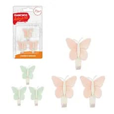 Gancho Adesivo C/3 Peças Borboleta  Rosa
