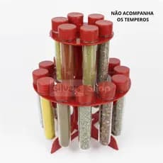 Porta Tempero Acrílico Cozinha com 18 Tubetes Inclusos - VERMELHO