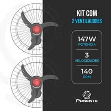 Kit 2 Ventiladores de Parede Ponente Good 60cm 147W Oscilante Econômico Procel A com Chave CCV Alta Potência