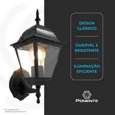 Luminária Arandela Colonial de Parede E27 Alumínio para Área Interna e Externa Fachada Varanda e Jardim