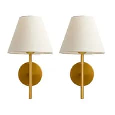Kit 2 Luminária Arandela Tocheiro Ponente Metal e Tecido Champanhe com Soquete E27 Bivolt