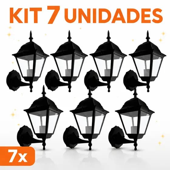Kit 7 Arandelas de Parede Colonial 4 Faces Alumínio Externa e Interna E27 Ponente