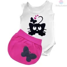 Conjunto2 Peças Bebê Nenê Para Menina Feminino  1 Body Manga regata Estampado , 1 Shorts tapa fralda