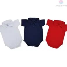 Kit 3 Roupas de Bebê  Body Polo para Nenê Menino Masculino Malha Premium Lisa