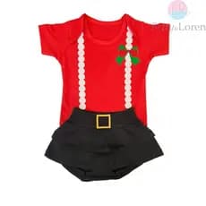 Conjunto de Bebê para o Natal  MAMÃE NOEL com Body e Shorts Saia ,Fantasia Natalina