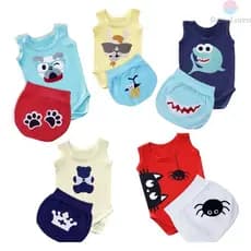 Kit com 5 Conjunto de bebê Nenê Menino Masculino 10 Peças - 5 Body estampado Regata , 5 Tapa Fralda