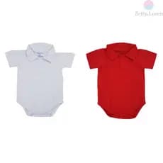 Kit Conjunto 2 Body de Bebê Polo Manga Curta Liso para Nenê Menino, do RN ao GG, Betty & Loren