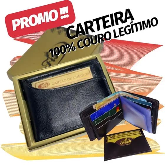 Carteira Masculina Couro 100% Legitimo Premium Preta ou Marrom FISH