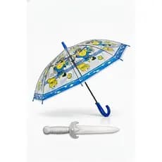 Guarda Chuva Infantil com Espada Pirata e Apito, Transparente Automático Impermeável