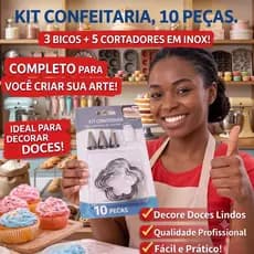 Kit Confeitaria 10 Peças Bicos Inox Cortadores Saco EVA Completo