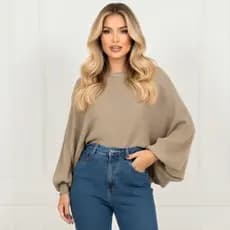 Blusa Cropped Manga Longa Morcego Bufante Modal Inverno Moda