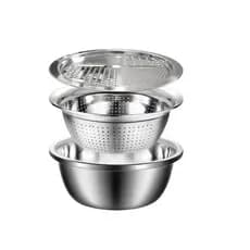 Multifuncional De Aço Inoxidável Bacia Dreno Cesta Cortador Ralador De Legumes Saladas Fruta Kit 3 Em 1 Cozinha