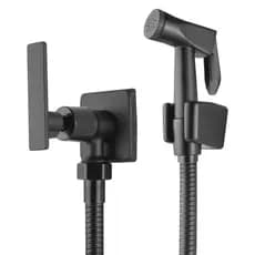 Ducha Higiênica Quadrada Metal Preto Fosco 1/4 Volta Luxo