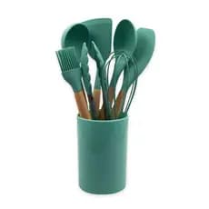 Conjunto de Utensílios Silicone 8 Peças - Verde Escuro- Kit Conchas que não arranham panela