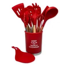 Kit Utensílios de Cozinha Silicone 13peças-Conjunto de Conchas,Espátulas,Pegadores de Cozinha-Suportam altas temperatura