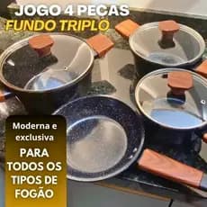 Conjunto Panelas Antiaderente com Tampa de Vidro 04 peças - Preto-Preparo de alimentos com menos óleo