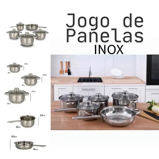 Jogo Panelas Aço Inox - Conjunto de Panelas - Kit de Panelas -Tampa Vidro 5 Peças Conjunto - Wincy
