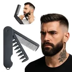Pente Duplo Masculino Portatil Barba e Cabelo Dobravel Pente 2 x 1 Barbearia