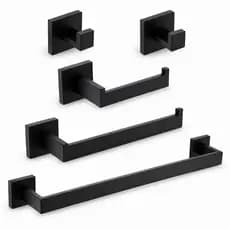 Kit Banheiro Preto Fosco Inox Completo Porta Toalha Papel Gancho Acessórios Luxo Toalheiro