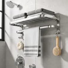 Porta Toalha Duplo Inox Retrátil 90° - Organização e Modernidade  Retrátil e Aço Inoxidável Premium