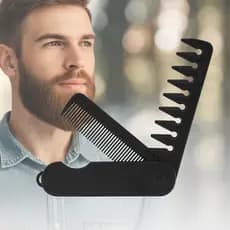 Pente Masculino Dobravel 2 em 1 Portatil Rotativo Barba e Cabelo Estilo Barbearia Leve e Compacto