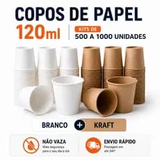 Kit Copo De Papel Biodegradável 120ml Branco ou Kraft Café Chá Leite