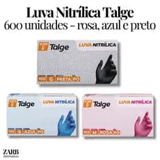 Kit 600 Luva Nitrílica Talge Sem Pó - Azul, Rosa e Preta | Tamanhos P, M e G