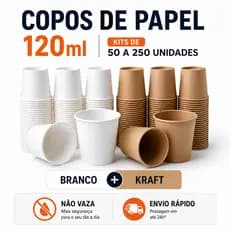 KIT 50 A 250Uni. de Copo de Papel BRANCO Biodegradável 120ML | Ideal para Café Chá Leite