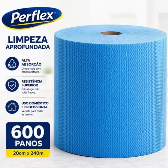 Rolo Pano Multiuso Tipo Perfex Talge 20cm X 240m Azul 600 Panos Bobina Descartavel Reutilizavel Limpeza Cozinha Pia