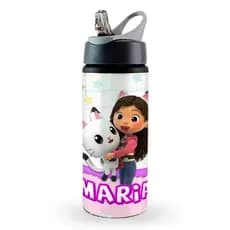 Garrafa squeeze escolar alumínio A Casa Mágica Da Gabby personalizada com nome