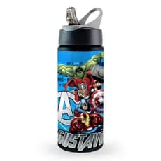 Garrafa squeeze escolar alumínio Vingadores personalizada com nome