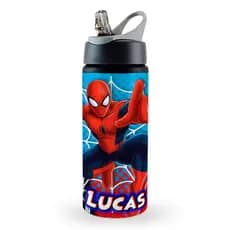 Garrafa squeeze escolar alumínio Homem Aranha personalizada com nome
