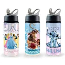 Garrafa squeeze escolar alumínio personagens menina personalizada com nome
