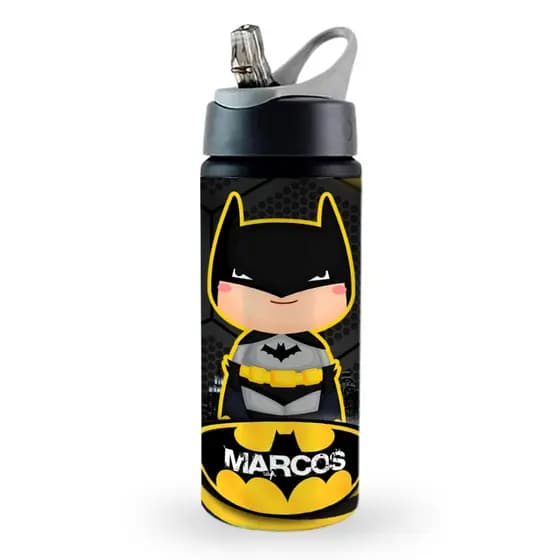 Garrafa squeeze escolar alumínio Batman Cute personalizada com nome