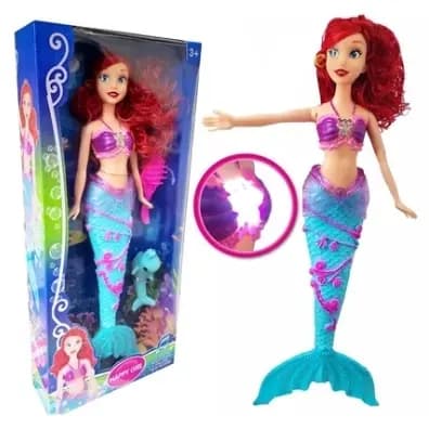 Boneca Pequena Sereia Ariel Ruiva ou Morena - Musical C/ Luz e Acessórios - Promoção