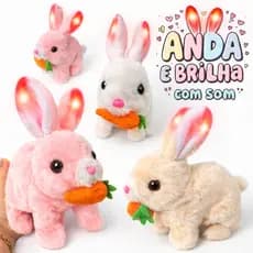 Coelhinho De Pelúcia Pascoa Com Luz anda e emite som Coelho Elétrico Infantil Caminhar Pular