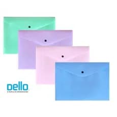 Pasta Envelope A4 para Documentos com Botão - Tons Pastéis/Cristal/Preto - Dello